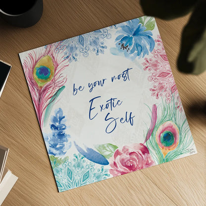 Peacock Glory IX by Dina June. Shown as a detailed flat fine art print, highlighting archival giclee quality. Available as an archival giclee rolled canvas, fine art paper, or poster print. SKU 65995a.