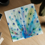 Peacock Glory V by Dina June. Shown as a detailed flat fine art print, highlighting archival giclee quality. Available as an archival giclee rolled canvas, fine art paper, or poster print. SKU 65991a.