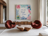 Peacock Glory VIII by Dina June. Shown as extra-large giant wall art in a modern living room. Available as an archival giclee rolled canvas, fine art paper, or poster print. SKU 65994a.