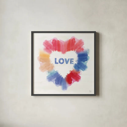 Rainbow Love I by Dina June. Shown in a sleek black glass frame for a contemporary gallery look. Available as an archival giclee rolled canvas, fine art paper, or poster print. SKU 74225a.