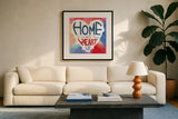 Rainbow Love II by Dina June. Displayed in a glass frame with matte in a clean modern living room. Available as an archival giclee rolled canvas, fine art paper, or poster print. SKU 74226a.