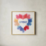 Rainbow Love II Amour by Dina June. Shown in a natural wood glass frame for a timeless modern aesthetic. Available as an archival giclee rolled canvas, fine art paper, or poster print. SKU 75762a.