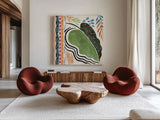 Rainforest II by Dina June. Shown as extra-large giant wall art in a modern living room. Available as an archival giclee rolled canvas, fine art paper, or poster print. SKU 92493a.