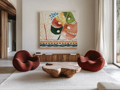 Rainforest IV by Dina June. Shown as extra-large giant wall art in a modern living room. Available as an archival giclee rolled canvas, fine art paper, or poster print. SKU 92495a.