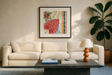 Rainforest V by Dina June. Displayed in a glass frame with matte in a clean modern living room. Available as an archival giclee rolled canvas, fine art paper, or poster print. SKU 92496a.