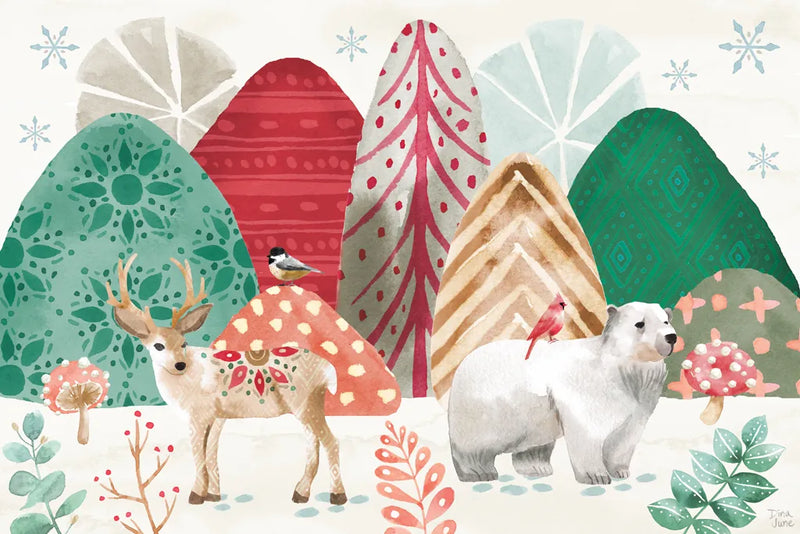Snowy Critters I by Dina June. SKU 83421i. Archival Giclee Fine art print for wall decor.