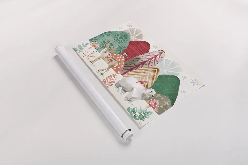 Snowy Critters I by Dina June. shown as a rolled paper print. Available as archival giclee rolled canvas, fine art paper, or poster print. SKU 83421i.