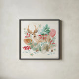 Snowy Critters III by Dina June. Shown in a sleek black glass frame for a contemporary gallery look. Available as an archival giclee rolled canvas, fine art paper, or poster print. SKU 83423a.