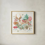 Snowy Critters III by Dina June. Shown in a natural wood glass frame for a timeless modern aesthetic. Available as an archival giclee rolled canvas, fine art paper, or poster print. SKU 83423a.