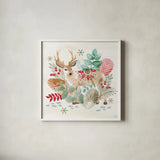 Snowy Critters III by Dina June. Shown in a crisp white glass frame for a clean and minimalist style. Available as an archival giclee rolled canvas, fine art paper, or poster print. SKU 83423a.