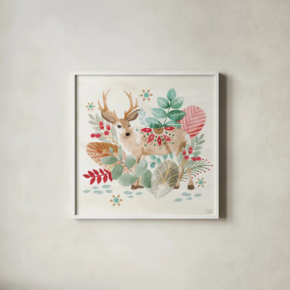 Snowy Critters III by Dina June. Shown in a crisp white glass frame for a clean and minimalist style. Available as an archival giclee rolled canvas, fine art paper, or poster print. SKU 83423a.