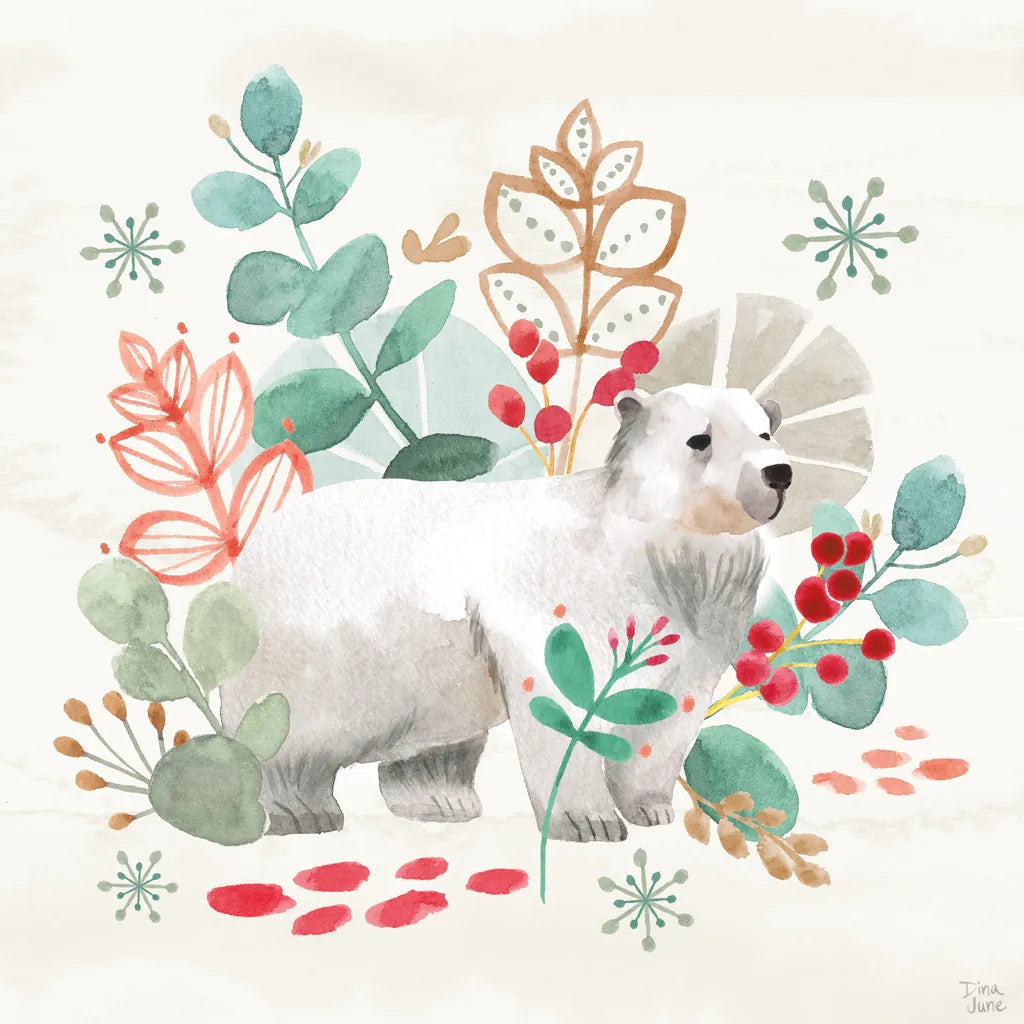 Snowy Critters IV by Dina June. SKU 83424a. Archival Giclee Fine art print for wall decor.