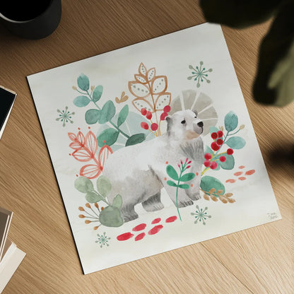 Snowy Critters IV by Dina June. Shown as a detailed flat fine art print, highlighting archival giclee quality. Available as an archival giclee rolled canvas, fine art paper, or poster print. SKU 83424a.