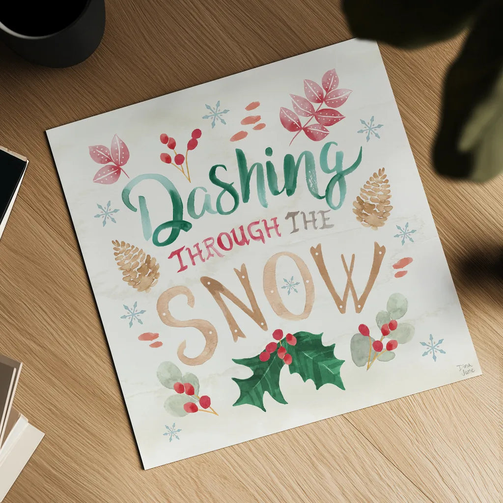 Snowy Critters VI by Dina June. Shown as a detailed flat fine art print, highlighting archival giclee quality. Available as an archival giclee rolled canvas, fine art paper, or poster print. SKU 83426a.