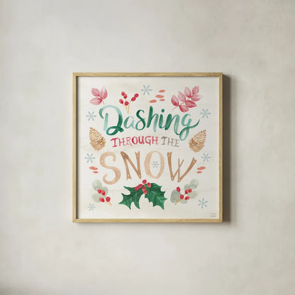 Snowy Critters VI by Dina June. Shown in a natural wood glass frame for a timeless modern aesthetic. Available as an archival giclee rolled canvas, fine art paper, or poster print. SKU 83426a.