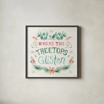 Snowy Critters VII by Dina June. Shown in a sleek black glass frame for a contemporary gallery look. Available as an archival giclee rolled canvas, fine art paper, or poster print. SKU 83427a.