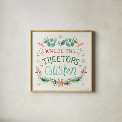 Snowy Critters VII by Dina June. Shown in a natural wood glass frame for a timeless modern aesthetic. Available as an archival giclee rolled canvas, fine art paper, or poster print. SKU 83427a.