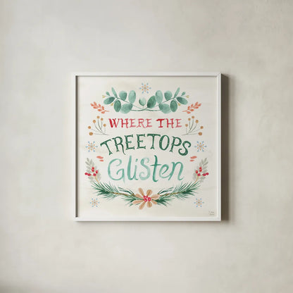 Snowy Critters VII by Dina June. Shown in a crisp white glass frame for a clean and minimalist style. Available as an archival giclee rolled canvas, fine art paper, or poster print. SKU 83427a.