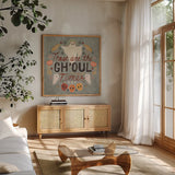 Spooky Night VI by Dina June. Shown in a natural wood frame in a cozy modern living room. Available as an archival giclee rolled canvas, fine art paper, or poster print. SKU 95938a.