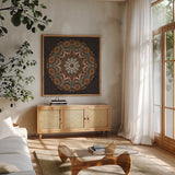 Spooky Night VIII by Dina June. Shown in a natural wood frame in a cozy modern living room. Available as an archival giclee rolled canvas, fine art paper, or poster print. SKU 95940a.