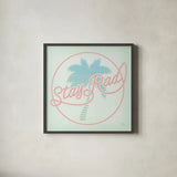 Stay Rad Palm I by Dina June. Shown in a sleek black glass frame for a contemporary gallery look. Available as an archival giclee rolled canvas, fine art paper, or poster print. SKU 64943a.