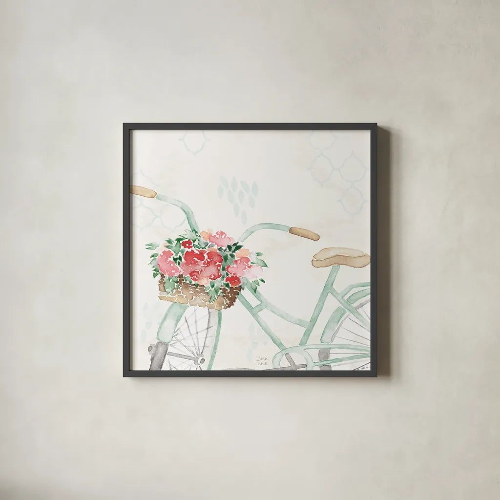 Summer Ride III by Dina June. Shown in a sleek black glass frame for a contemporary gallery look. Available as an archival giclee rolled canvas, fine art paper, or poster print. SKU 58438a.