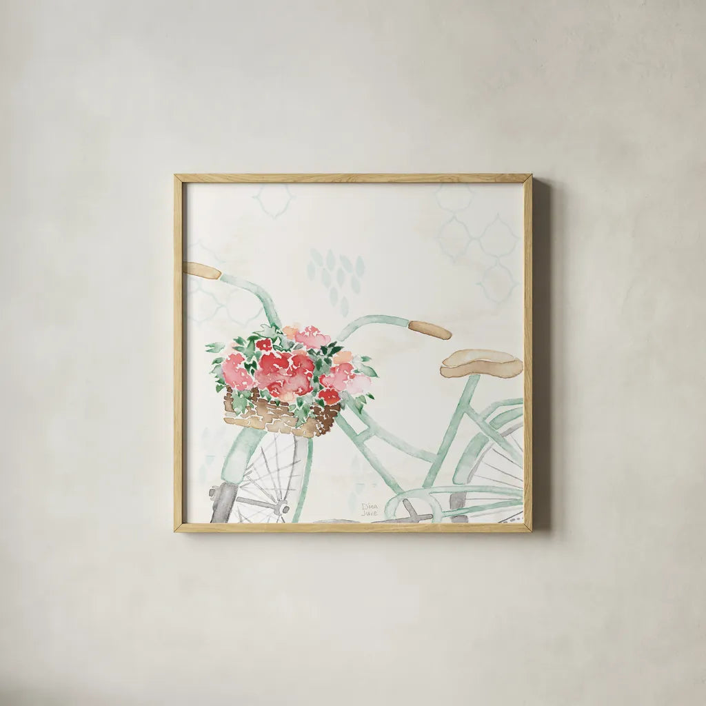 Summer Ride III by Dina June. Shown in a natural wood glass frame for a timeless modern aesthetic. Available as an archival giclee rolled canvas, fine art paper, or poster print. SKU 58438a.