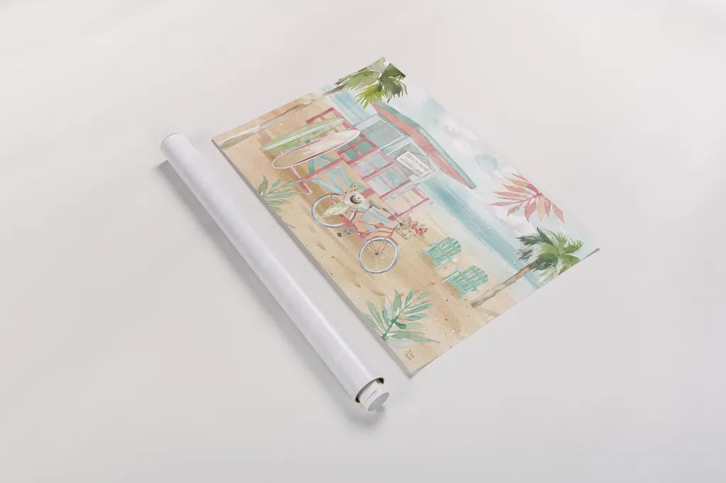 Surfs Up I by Dina June. shown as a rolled paper print. Available as archival giclee rolled canvas, fine art paper, or poster print. SKU 65079i.