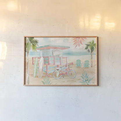 Surfs Up I by Dina June. shown as a paper print in a natural frame. Available as a archival giclee rolled canvas, fine art paper, or poster print. SKU 65079i.