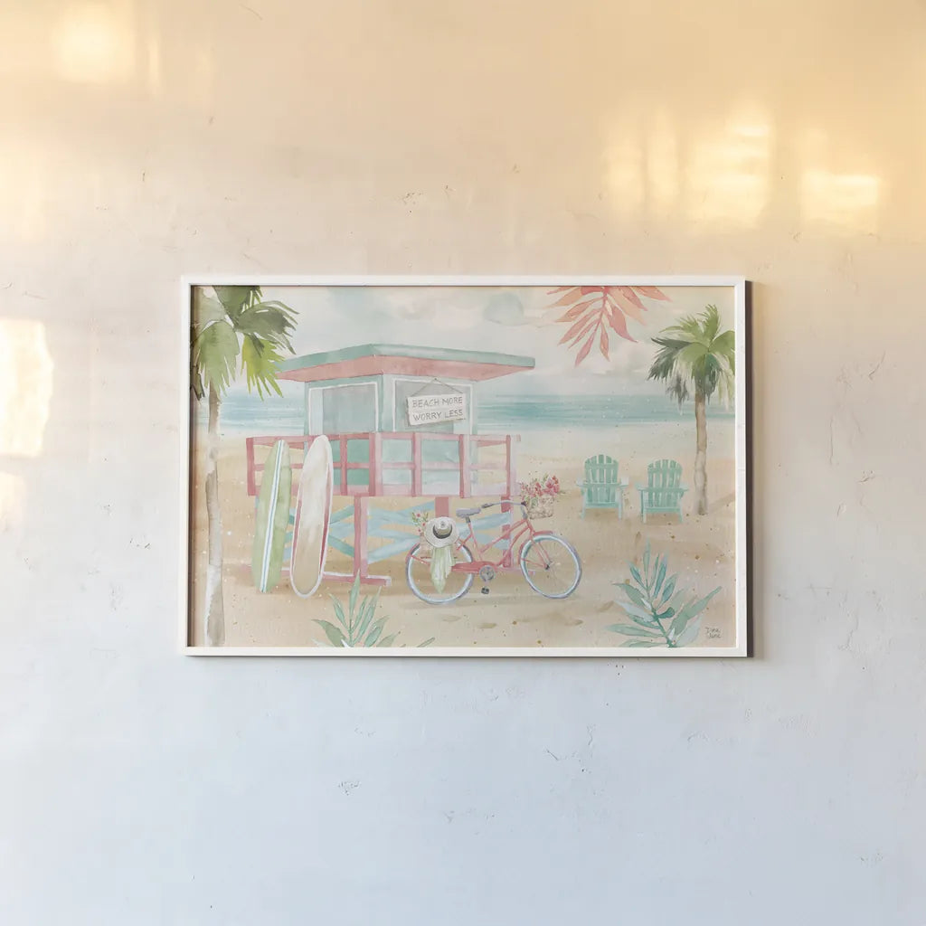 Surfs Up I by Dina June. shown as a paper print in a white frame. Available as a archival giclee rolled canvas, fine art paper, or poster print. SKU 65079i.