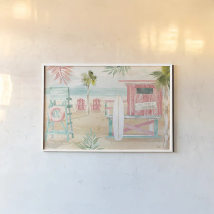 Surfs Up II by Dina June. shown as a paper print in a white frame. Available as a archival giclee rolled canvas, fine art paper, or poster print. SKU 65080i.