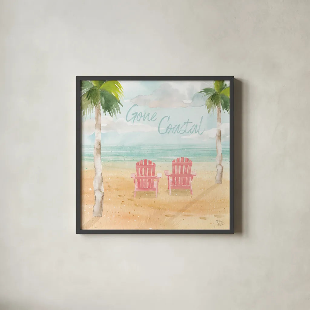 Surfs Up III by Dina June. Shown in a sleek black glass frame for a contemporary gallery look. Available as an archival giclee rolled canvas, fine art paper, or poster print. SKU 65081a.