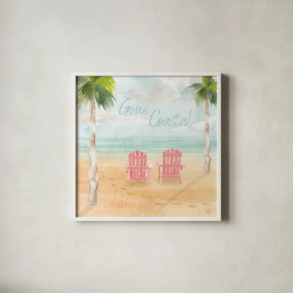 Surfs Up III by Dina June. Shown in a crisp white glass frame for a clean and minimalist style. Available as an archival giclee rolled canvas, fine art paper, or poster print. SKU 65081a.