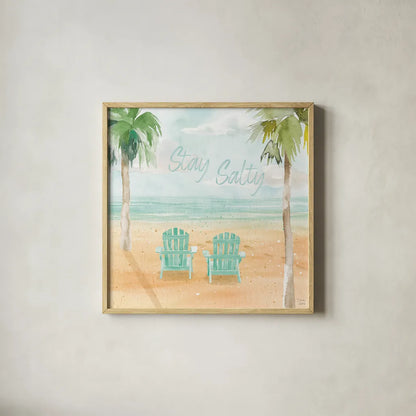 Surfs Up IV by Dina June. Shown in a natural wood glass frame for a timeless modern aesthetic. Available as an archival giclee rolled canvas, fine art paper, or poster print. SKU 65082a.