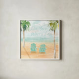 Surfs Up IV Live More by Dina June. Shown in a crisp white glass frame for a clean and minimalist style. Available as an archival giclee rolled canvas, fine art paper, or poster print. SKU 79168a.