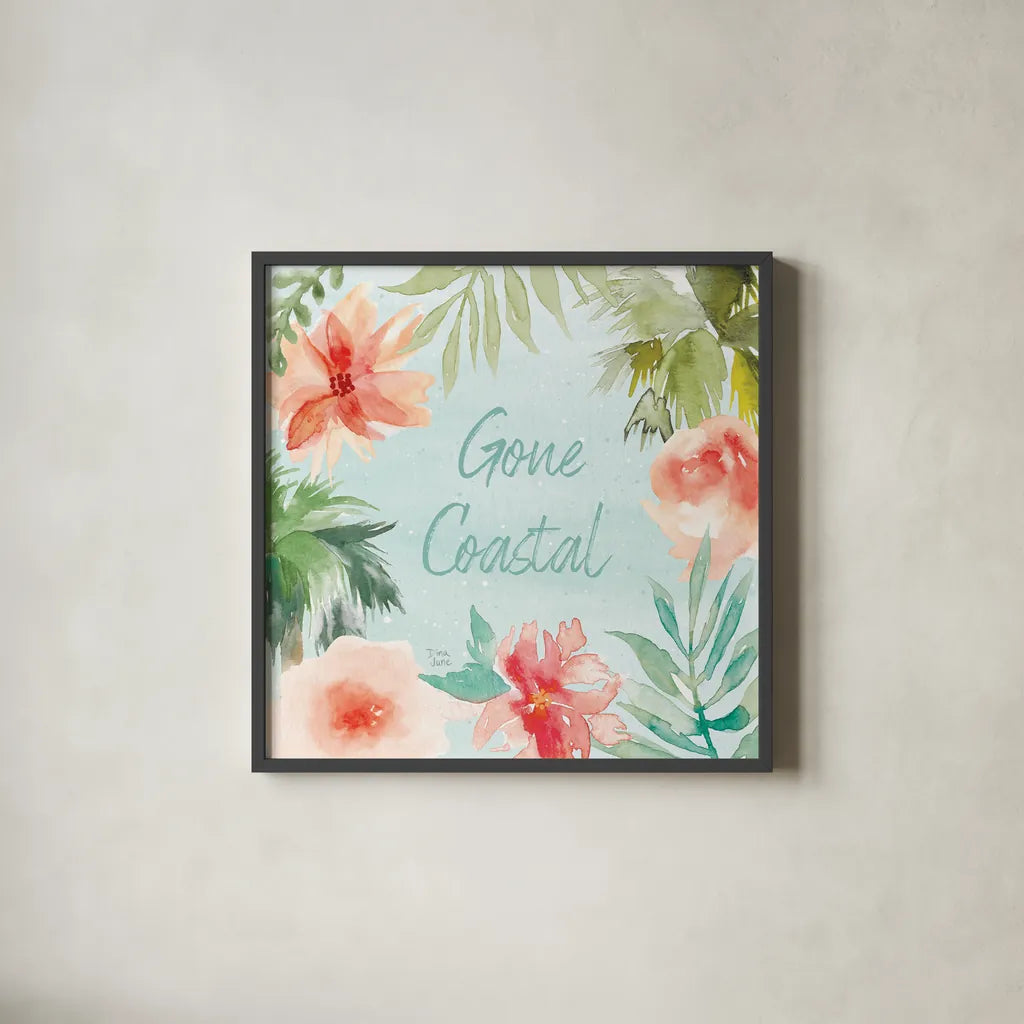 Surfs Up IX by Dina June. Shown in a sleek black glass frame for a contemporary gallery look. Available as an archival giclee rolled canvas, fine art paper, or poster print. SKU 65087a.