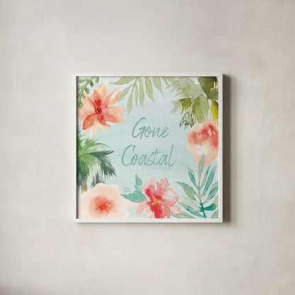 Surfs Up IX by Dina June. Shown in a crisp white glass frame for a clean and minimalist style. Available as an archival giclee rolled canvas, fine art paper, or poster print. SKU 65087a.