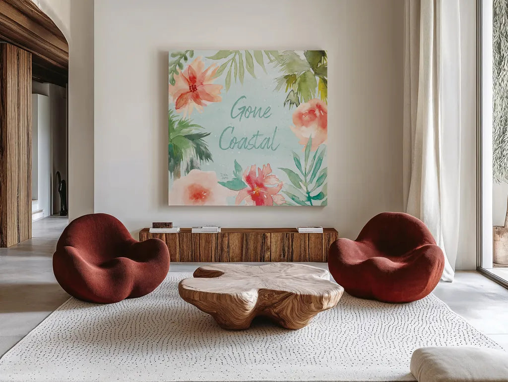 Surfs Up IX by Dina June. Shown as extra-large giant wall art in a modern living room. Available as an archival giclee rolled canvas, fine art paper, or poster print. SKU 65087a.