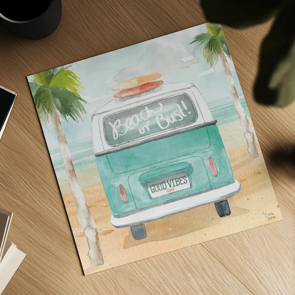 Surfs Up VI by Dina June. Shown as a detailed flat fine art print, highlighting archival giclee quality. Available as an archival giclee rolled canvas, fine art paper, or poster print. SKU 65084a.