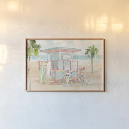 Surfs Up VII by Dina June. shown as a paper print in a natural frame. Available as a archival giclee rolled canvas, fine art paper, or poster print. SKU 65085i.