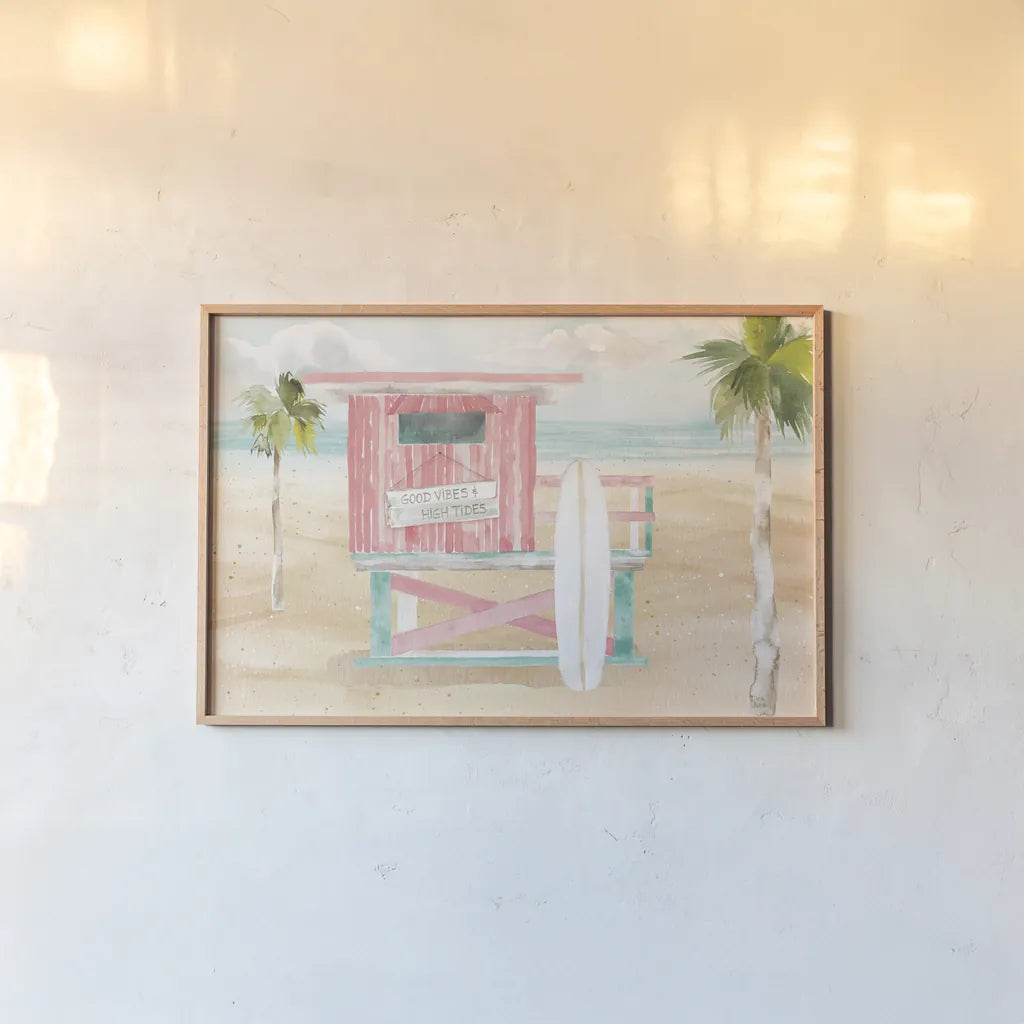 Surfs Up VIII by Dina June. shown as a paper print in a natural frame. Available as a archival giclee rolled canvas, fine art paper, or poster print. SKU 65086i.