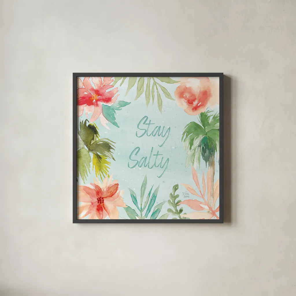 Surfs Up X by Dina June. Shown in a sleek black glass frame for a contemporary gallery look. Available as an archival giclee rolled canvas, fine art paper, or poster print. SKU 65088a.