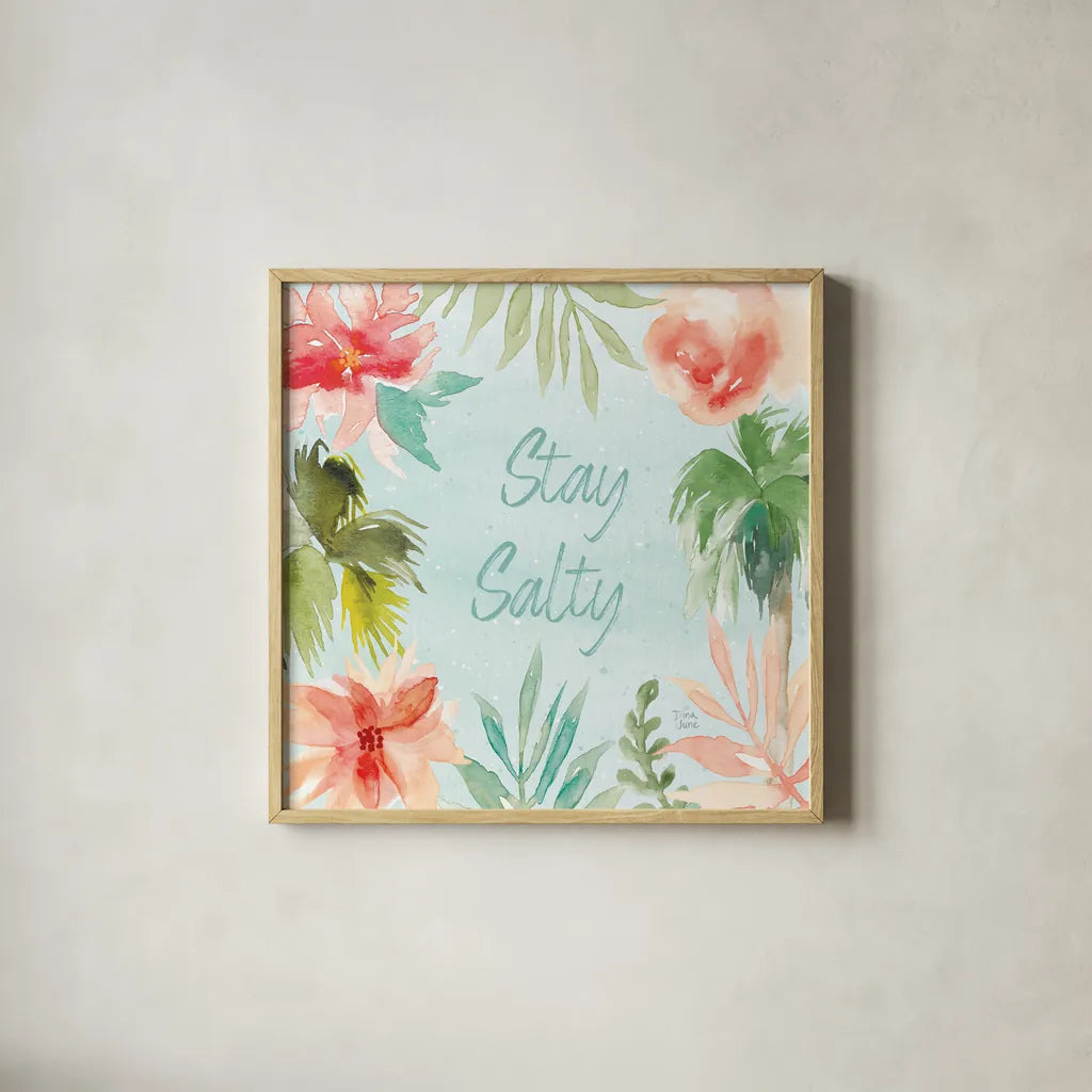 Surfs Up X by Dina June. Shown in a natural wood glass frame for a timeless modern aesthetic. Available as an archival giclee rolled canvas, fine art paper, or poster print. SKU 65088a.