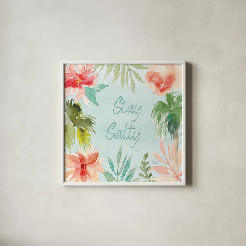 Surfs Up X by Dina June. Shown in a crisp white glass frame for a clean and minimalist style. Available as an archival giclee rolled canvas, fine art paper, or poster print. SKU 65088a.