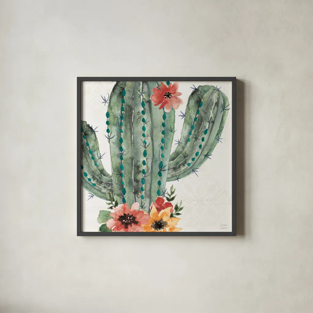 Sweet Southwest II by Dina June. Shown in a sleek black glass frame for a contemporary gallery look. Available as an archival giclee rolled canvas, fine art paper, or poster print. SKU 63096a.