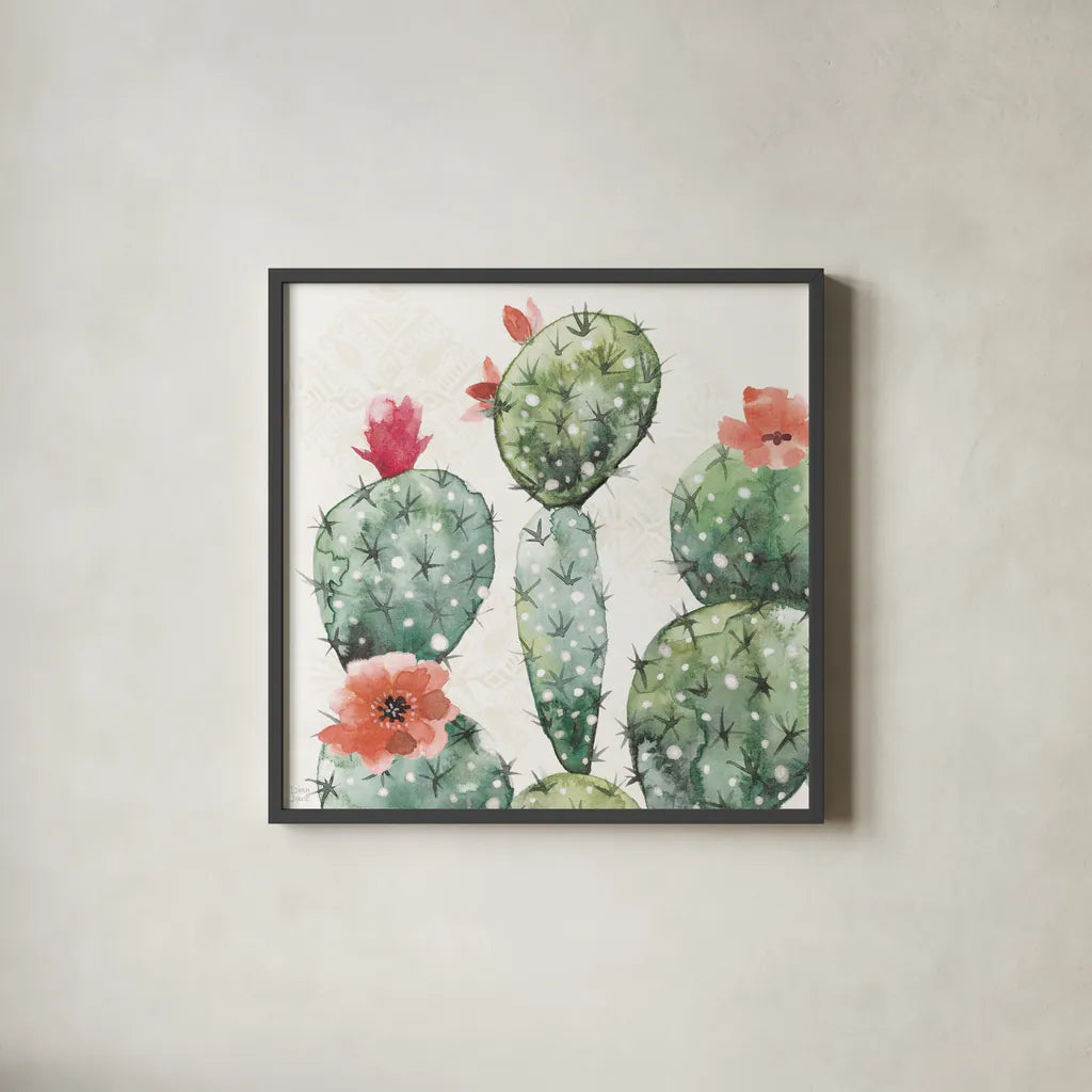 Sweet Southwest III by Dina June. Shown in a sleek black glass frame for a contemporary gallery look. Available as an archival giclee rolled canvas, fine art paper, or poster print. SKU 63097a.