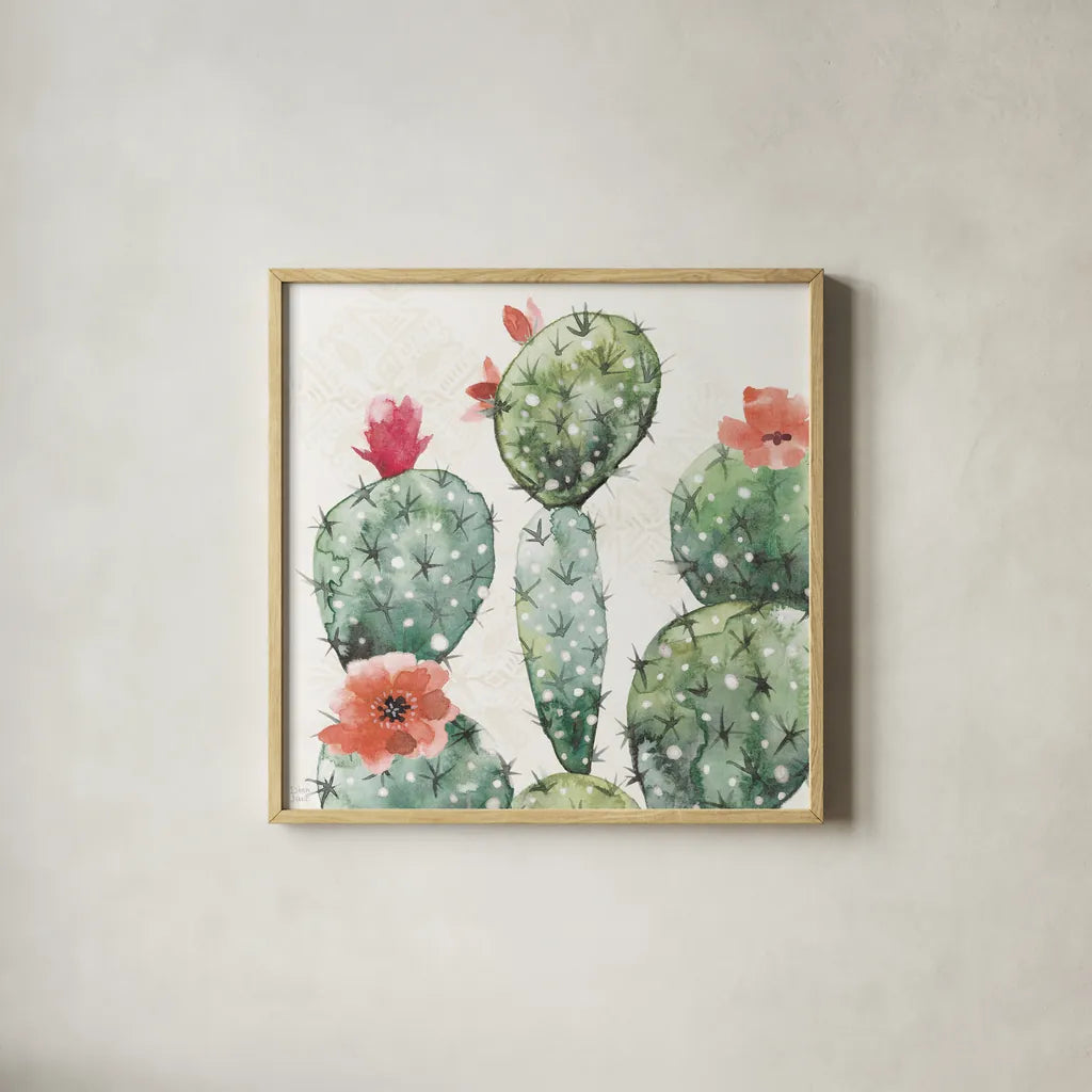 Sweet Southwest III by Dina June. Shown in a natural wood glass frame for a timeless modern aesthetic. Available as an archival giclee rolled canvas, fine art paper, or poster print. SKU 63097a.