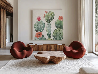 Sweet Southwest III by Dina June. Shown as extra-large giant wall art in a modern living room. Available as an archival giclee rolled canvas, fine art paper, or poster print. SKU 63097a.
