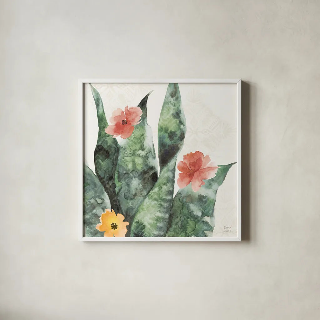 Sweet Southwest IV by Dina June. Shown in a crisp white glass frame for a clean and minimalist style. Available as an archival giclee rolled canvas, fine art paper, or poster print. SKU 63098a.