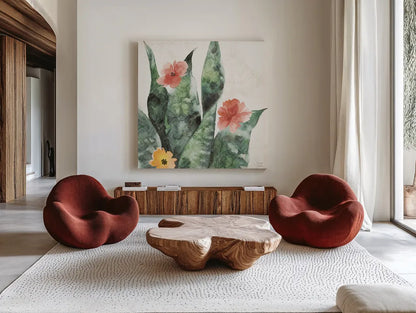 Sweet Southwest IV by Dina June. Shown as extra-large giant wall art in a modern living room. Available as an archival giclee rolled canvas, fine art paper, or poster print. SKU 63098a.